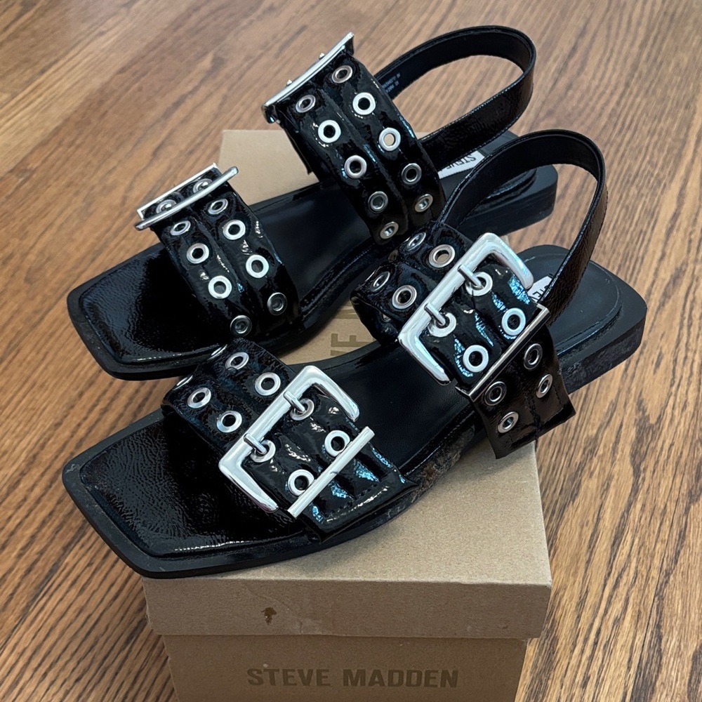 Steve Madden Black Sandals with Silver Accents